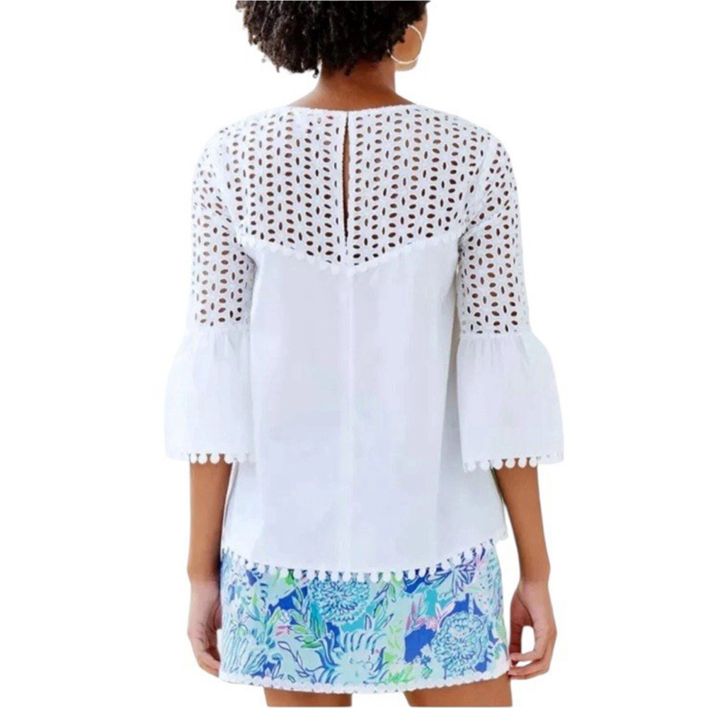 LILLY PULITZER Chandler Women’s Size XL Resort White Crisp Cotton Eyelet Top NEW - Picture 3 of 8